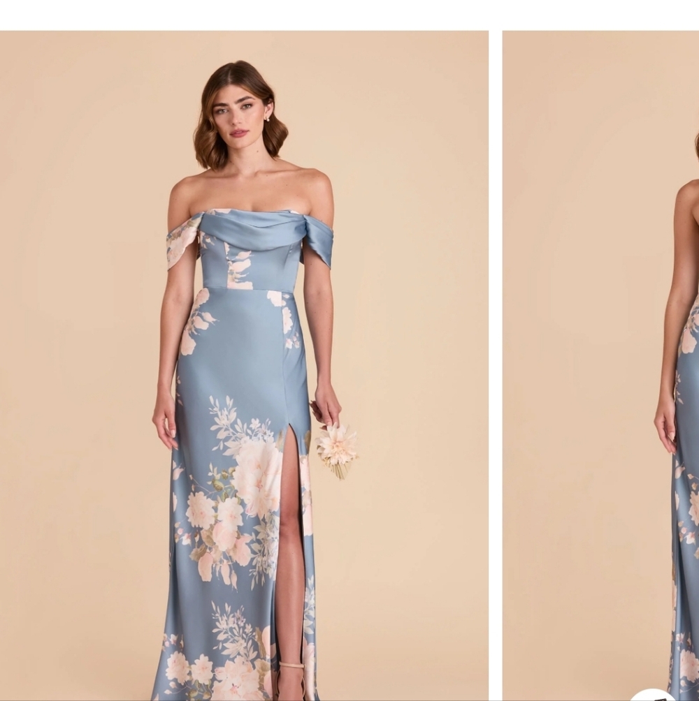 Birdy Grey Mia Bridesmaid Dress Matte Satin Dusty Blue Romantic Bouquet S